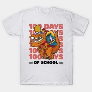 100 Days of school typography featuring a T-rex dino with bacpack #1 T-Shirt